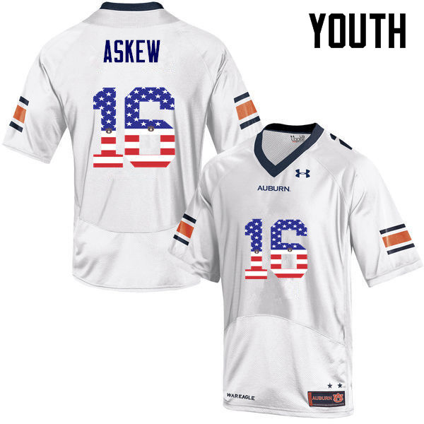 Youth #16 Malcolm Askew Auburn Tigers USA Flag Fashion College Football Jerseys-White - Click Image to Close